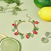 Plastic Imitation Pearl Flower & Acrylic Leaf & Lampwork Strawberry Charms Bracelet BJEW-TA00181-3