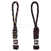 HOBBIESAY 2Pcs 2 Colors Braided Polyester EDC Knife Parachute Lanyard Alloy Skull Bead Pendant Decoration for Men HJEW-HY0001-07-1