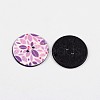 2-Hole Flat Round with Leaf Pattern Acrylic Buttons BUTT-F055-07B-2
