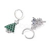 Christmas Tree Brass Pave Colorful Cubic Zirconia Dangle Asymmetrical Earrings EJEW-M257-04A-G-2