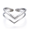 304 Stainless Steel Heart Open Cuff Ring RJEW-N040-46-2