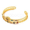 Brass Pave Colorful Cubic Zirconia 2-Strand Open Cuff Bangles for Women BJEW-S147-34G-A-2