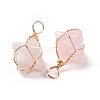 Natural Rose Quartz Copper Wire Wrapped Pendants G-B041-02G-14-3