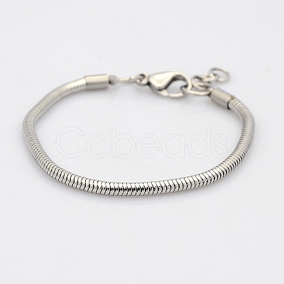 Tarnish Resistant 304 Stainless Steel European Style Round Snake Chains Bracelets BJEW-N233-03-1