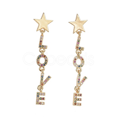 Brass Micro Pave Cubic Zirconia Dangle Stud Earrings EJEW-L224-12G-1