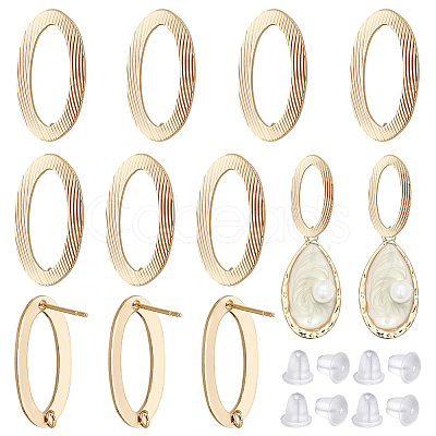 BENECREAT 12Pcs Brass Hollow Out Oval Stud Earring Findings KK-BC0011-01-1