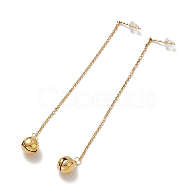 PVD Vacuum Plating 304 Stainless Steel Long Chain with Small Bell Dangle Stud Earrings for Women EJEW-A068-01G-1