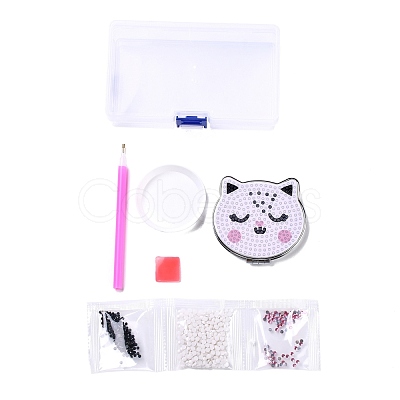 DIY Cat Special Shaped Diamond Painting Mini Makeup Mirror Kits DIY-P048-02-1