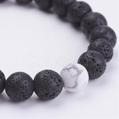 Natural Lava Rock & Howlite Round Beaded Bracelets for Men BJEW-JB02954-1