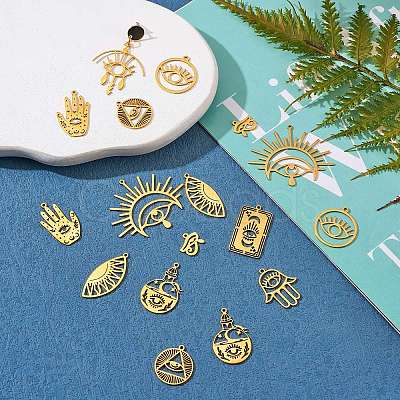 20Pcs 10 Style 201 Stainless Steel Laser Cut Charms STAS-SZ0002-67G-1