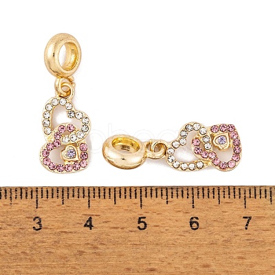 Rack Plating Alloy Crystal & Light Rose Rhinestone European Dangle Charms FIND-C055-18G-1