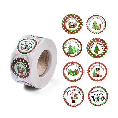 8 Patterns Christmas Round Dot Self Adhesive Paper Stickers Roll X-DIY-A042-01B-1