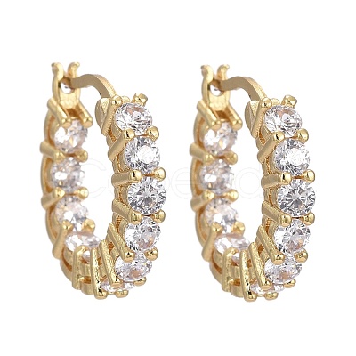 Brass Micro Pave Clear Cubic Zirconia Hoop Earrings EJEW-K083-42G-1