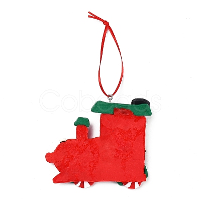 Christmas Car Handmade Polymer Clay Pendant Decorations HJEW-P017-03A-1