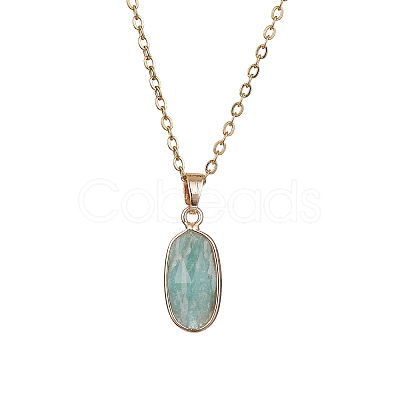 Natural Amazonite Oval Pendant Necklace NJEW-JN04487-02-1