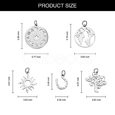 12Pcs 6 Styles Stainless Steel Pendants STAS-SZ0002-20-1