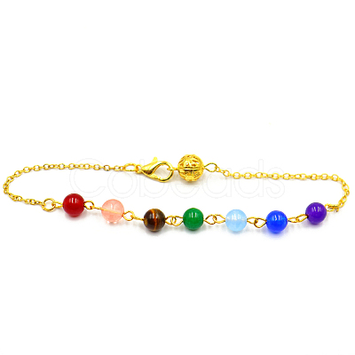 Natural Mixed Gemstone Round Beaded Dowsing Pendulum Pendant Decorations CHAK-PW0001-041A-G-1