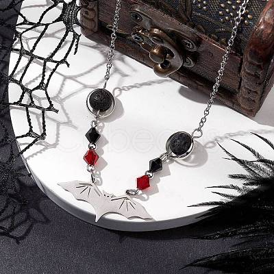 201 Stainless Steel Bat Pendant Necklaces NJEW-TA00155-1