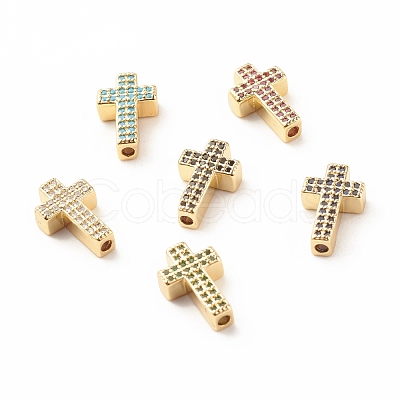 Rack Plating Brass Cubic Zirconia Beads KK-B051-06G-1