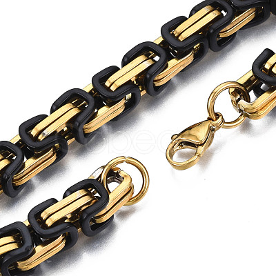 Ion Plating(IP) Two Tone 201 Stainless Steel Byzantine Chain Bracelet for Men Women BJEW-S057-86A-01-1