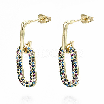 Brass Micro Pave Cubic Zirconia Dangle Stud Earrings EJEW-S208-137A-NF-1