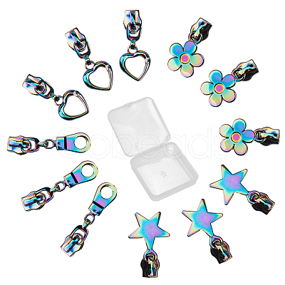 Gorgecraft 12Pcs 4 Style Star Heart Flower #5 Alloy Zipper Sliders FIND-GF0006-30-1