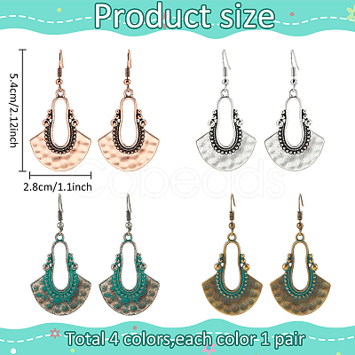 ANATTASOUL 4 Pairs 4 Colors Hollow Teardrop Alloy Dangle Earrings with Brass Pins for Women EJEW-AN0004-57-1