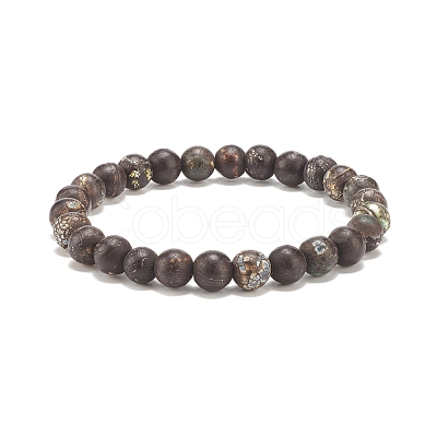 Round Natural Agate Stretch Beaded Bracelets BJEW-JB08196-03-1