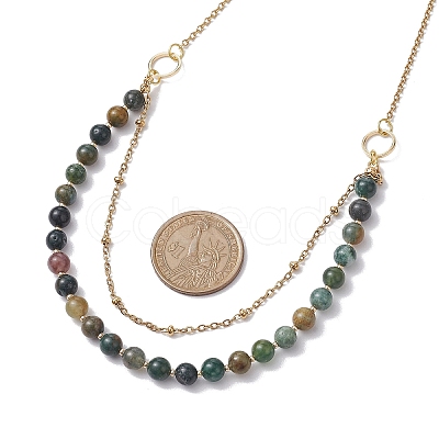 6mm Round Natural Indian Agate Beaded Lariat Necklaces NJEW-JN04964-1