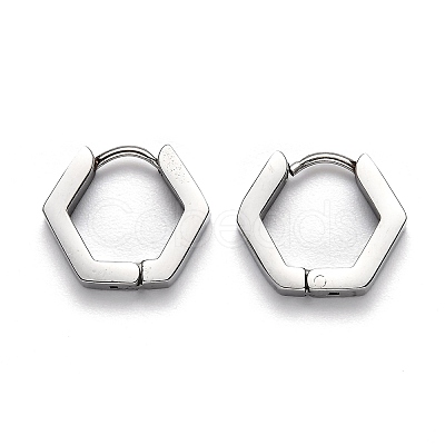 Tarnish Resistant 304 Stainless Steel Hexagon Huggie Hoop Earrings STAS-J033-03A-P-1