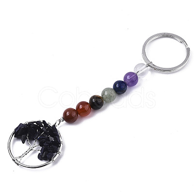 Natural Blue Goldstone Chips Chakra Keychain G-N0326-004E-1