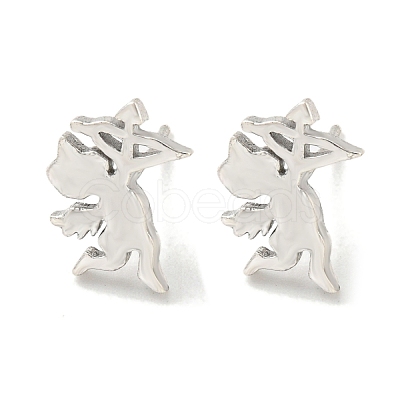 Rack Plated Cupid Angel Brass Stud Earrings for Women EJEW-Z048-05P-1