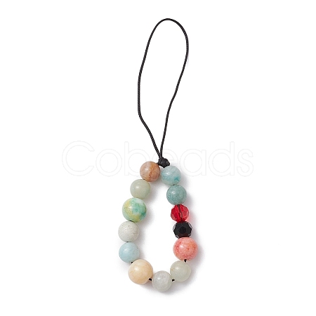 Natural Flower Amazonite with Glass Mobile Straps HJEW-JM02348-1