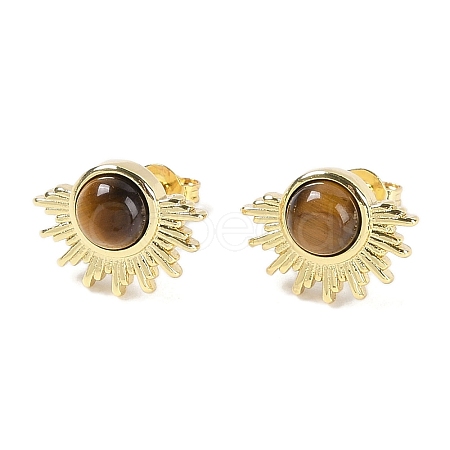 Natural Tiger Eye Stud Earrings EJEW-K288-01G-03-1