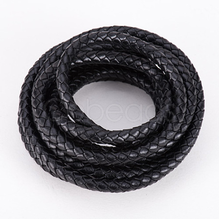 Black 6mm Round Folded Genuine Braided Leather Cords for Necklace Bracelet Jewelry Making WL-PH0001-01-1