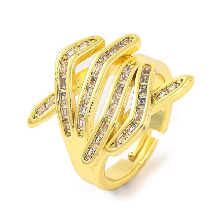 Hug Hand Brass Micro Pave Cubic Zirconia Adjustable Rings for Women RJEW-U003-25A-G-1