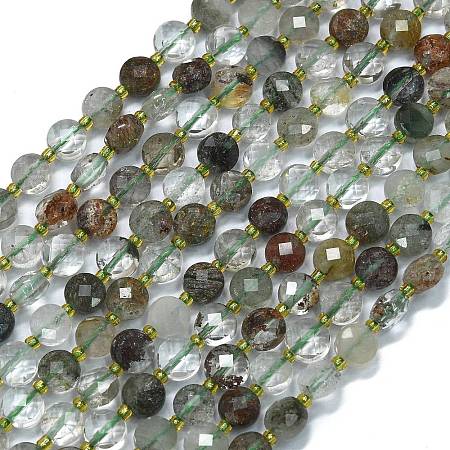 Natural Green Lodolite Quartz/Garden Quartz/Green Phantom Quartz Beads Strands G-K389-B11-01-1