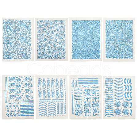 BENECREAT 8 Sheets 8 Styles Paper Ceramic Decals DIY-BC0012-05B-1