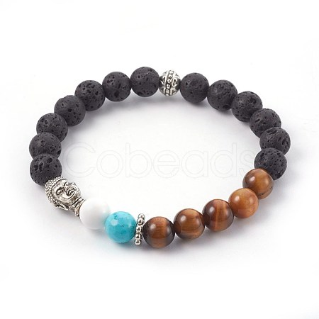 Natural Tiger Eye and Natural & Synthetic Mixed Gemstone Beads Stretch Bracelets BJEW-JB04004-02-1