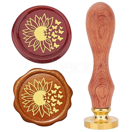 Brass Wax Seal Stamps with Rosewood Handle AJEW-WH0412-0069-1