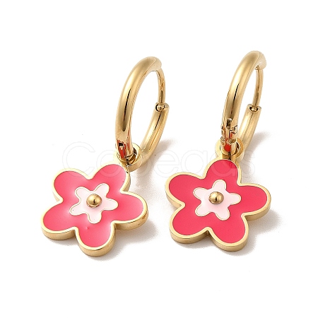 Enamel Sakura Flower Dangle Hoop Earrings STAS-H175-21G-A-1