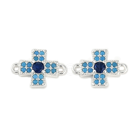 Brass Blue Cubic Zirconia Connector Charms KK-I719-01S-1