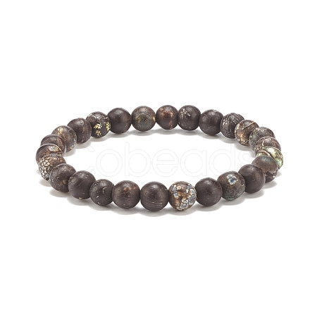 Round Natural Agate Stretch Beaded Bracelets BJEW-JB08196-03-1