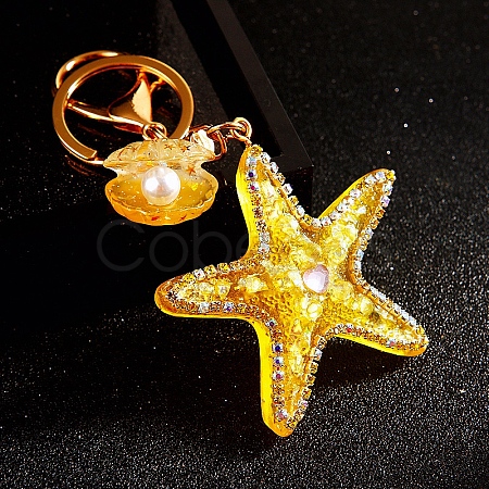 Diamond-Studded Starfish Shell Car Zinc Alloy Keychain Acrylic Cute Men and Women Bag Pendant Metal Keychain Ring Gift PW-WG2593B-02-1