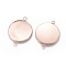 201 Stainless Steel Cabochon Connector Settings, Plain Edge Bezel Cups, Flat Round, Rose Gold, Tray: 30mm, 42x32x2mm, Hole: 3mm