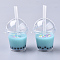 Openable Acrylic Bottle Big Pendants, with Resin, Polymer Clay Inside and Plastic Straw,  Bubble Tea/Boba Milk Tea, Dark Turquoise, 64~74x43x37.5mm, Hole: 2.5mm