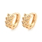 Brass Micro Pave Cubic Zirconia Hoop Earrings, Leaf, Light Gold, 11.5x6mm