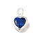 925 Sterling Silver Cubic Zirconia Heart Charms with Jump Rings, Silver Color Plated, Blue, 9.5x7.5x3.5mm, Hole: 3mm