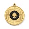 316 Surgical Stainless Steel Enamel Pendants, Flat Round with Star Charm, Black, 17x15x1.8mm, Hole: 1.2mm