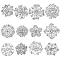 Gorgecraft 12Pcs 12 Style Crystal Rhinestone Flower Brooch Pins, Alloy Badges for Women, Silver, 20~28x20~28x3.5~8mm, 1Pc/style